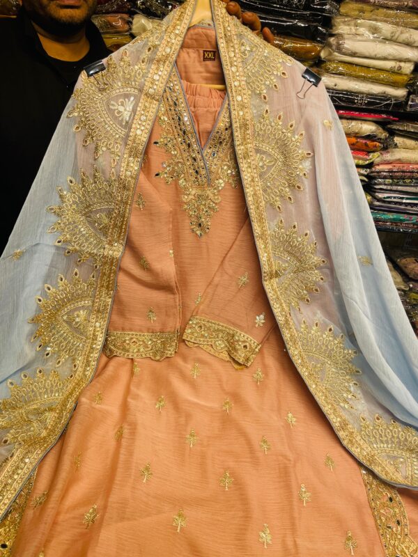 Pakistani Chiffon Outfit with Cutwork Design & Flapper Pant – XL, XXL
