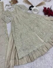 ✨ Premium Chinnon Silk Heavy Embroidered Gown & Lehenga Set with Dupatta | Party & Wedding Wear ✨ - Image 5