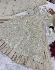 ✨ Premium Chinnon Silk Heavy Embroidered Gown & Lehenga Set with Dupatta | Party & Wedding Wear ✨ - Image 4