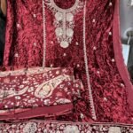 ✨ Unstitched Premium Makhmal (Velvet) Suit with Handwork Neck, Daman & Shawl ✨