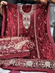 ✨ Unstitched Premium Makhmal (Velvet) Suit with Handwork Neck, Daman & Shawl ✨
