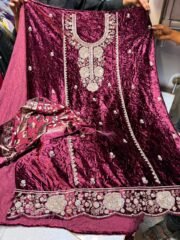 ✨ Unstitched Premium Makhmal (Velvet) Suit with Handwork Neck, Daman & Shawl ✨ - Image 4