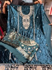 ✨ Unstitched Premium Makhmal (Velvet) Suit with Handwork Neck, Daman & Shawl ✨ - Image 3