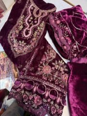 ✨ Unstitched Premium Velvet Cutwork Suit with Handwork, Shawl & Trouser | Winter Special ✨ - Image 2
