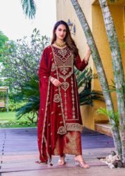 Pure Makhmal Viscose Velvet Unstitched Suit Set with Banarasi Brocade Bottom