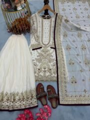 Designer Faux Georgette Embroidered Top + Crush Palazzo Set with Sequence & Rivet Moti Work (Free Shipping) - Image 5