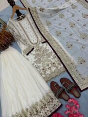 Designer Faux Georgette Embroidered Top + Crush Palazzo Set with Sequence & Rivet Moti Work (Free Shipping) - Image 4