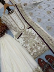 Designer Faux Georgette Embroidered Top + Crush Palazzo Set with Sequence & Rivet Moti Work (Free Shipping) - Image 3