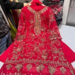 Designer Faux Georgette Embroidered Top + Crush Palazzo Set with Sequence & Rivet Moti Work (Free Shipping)