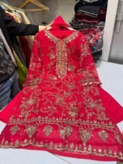 Designer Faux Georgette Embroidered Top + Crush Palazzo Set with Sequence & Rivet Moti Work (Free Shipping)