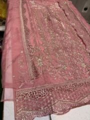 Unstitched Organza Pakistani Suit with Handwork & Cutwork + Original Crepe Trouser Set