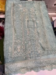 Unstitched Organza Pakistani Suit with Handwork & Cutwork + Original Crepe Trouser Set - Image 3