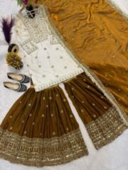 Ready-to-Wear Crepe Silk Suit with Embroidered Sharara + Designer Trendy Silk Dupatta (Free Shipping) - Image 4