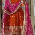 Heavy Fandy Silk Embroidered Top with Farshi Salwar & Georgette Dupatta – Ready to Wear (Free Shipping)