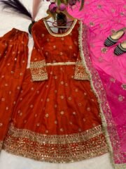 Heavy Fandy Silk Embroidered Top with Farshi Salwar & Georgette Dupatta – Ready to Wear (Free Shipping) - Image 5