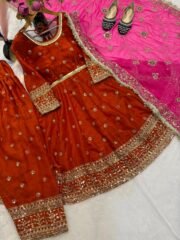 Heavy Fandy Silk Embroidered Top with Farshi Salwar & Georgette Dupatta – Ready to Wear (Free Shipping) - Image 2