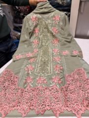 Pakistani Style Cutwork Georgette Suit with Handwork & Embroidery + Trouser & Dupatta - Image 2