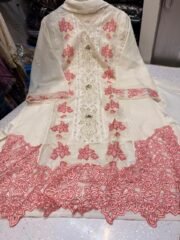 Pakistani Style Cutwork Georgette Suit with Handwork & Embroidery + Trouser & Dupatta - Image 5