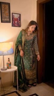 Hiba Khan Inspired Designer Pakistani Outfit with Heavy Work + Flared Palazzo & Dupatta (Free Shipping) - Image 4