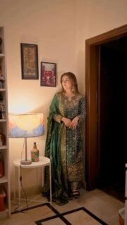 Hiba Khan Inspired Designer Pakistani Outfit with Heavy Work + Flared Palazzo & Dupatta (Free Shipping) - Image 5