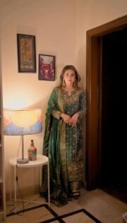 Hiba Khan Inspired Designer Pakistani Outfit with Heavy Work + Flared Palazzo & Dupatta (Free Shipping)