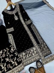 Durefishan Velvet Garara Set with Heavy Embroidery, Sequence Work & Rivet Moti Handwork - Image 9