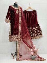 Durefishan Velvet Garara Set with Heavy Embroidery, Sequence Work & Rivet Moti Handwork - Image 14