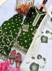 Pure Fendi Silk Embroidered Suit Set with Palazzo & Digital Print Tabby Silk Dupatta (Free Shipping) - Image 8