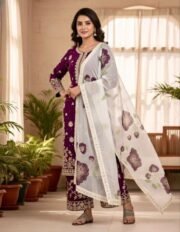Pure Fendi Silk Embroidered Suit Set with Palazzo & Digital Print Tabby Silk Dupatta (Free Shipping) - Image 11