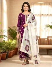 Pure Fendi Silk Embroidered Suit Set with Palazzo & Digital Print Tabby Silk Dupatta (Free Shipping) - Image 10