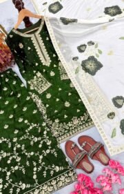 Pure Fendi Silk Embroidered Suit Set with Palazzo & Digital Print Tabby Silk Dupatta (Free Shipping) - Image 7