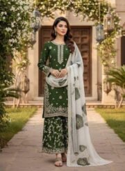 Pure Fendi Silk Embroidered Suit Set with Palazzo & Digital Print Tabby Silk Dupatta (Free Shipping) - Image 5
