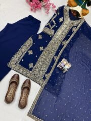 Blue Shurug Style Heavy Georgette Suit Set with 5mm Sequins & Zari Embroidery (Ready to Wear) - Image 2