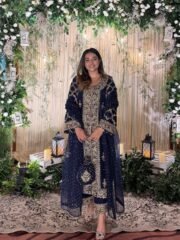 Blue Shurug Style Heavy Georgette Suit Set with 5mm Sequins & Zari Embroidery (Ready to Wear) - Image 6