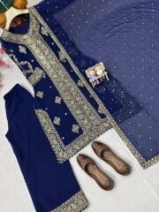 Blue Shurug Style Heavy Georgette Suit Set with 5mm Sequins & Zari Embroidery (Ready to Wear) - Image 5