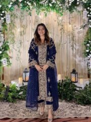 Blue Shurug Style Heavy Georgette Suit Set with 5mm Sequins & Zari Embroidery (Ready to Wear) - Image 8