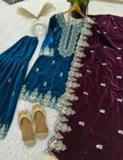 Exclusive Velvet Embroidered Suit Set – Fully Stitched with Sequence Work & Designer Lace Dupatta (Free Shipping) - Image 5