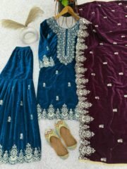 Exclusive Velvet Embroidered Suit Set – Fully Stitched with Sequence Work & Designer Lace Dupatta (Free Shipping) - Image 3