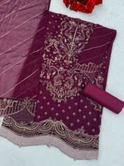 Goncha Pakistani Unstitched Suit in Rangoli Crush with 3mm Sequence & Khatli Work - Image 3