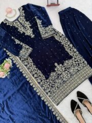 Non-Catalogue Velvet Pakistani Outfit with Heavy Coding, Sequence & Rivet Moti Work – Ready to Wear - Image 6