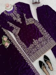 Non-Catalogue Velvet Pakistani Outfit with Heavy Coding, Sequence & Rivet Moti Work – Ready to Wear - Image 5