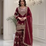 Red Heavy Pakistani Garara Set with Full Embroidery & Sequence Work – Ready to Wear
