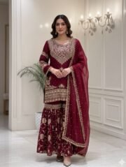 Red Heavy Pakistani Garara Set with Full Embroidery & Sequence Work – Ready to Wear