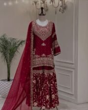 Red Heavy Pakistani Garara Set with Full Embroidery & Sequence Work – Ready to Wear - Image 4