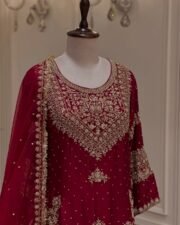 Red Heavy Pakistani Garara Set with Full Embroidery & Sequence Work – Ready to Wear - Image 3