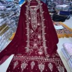 Maria B Inspired Velvet Suit Set with Heavy Embroidery & Handwork – Ready to Wear