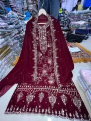 Maria B Inspired Velvet Suit Set with Heavy Embroidery & Handwork – Ready to Wear