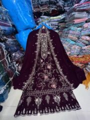 Maria B Inspired Velvet Suit Set with Heavy Embroidery & Handwork – Ready to Wear - Image 4