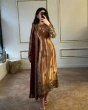 Golden Jimmy Choo Silk Kurti Set with Embroidered Bottom & Georgette Dupatta – Ready to Wear (Free Shipping) - Image 5