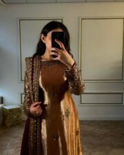 Golden Jimmy Choo Silk Kurti Set with Embroidered Bottom & Georgette Dupatta – Ready to Wear (Free Shipping)